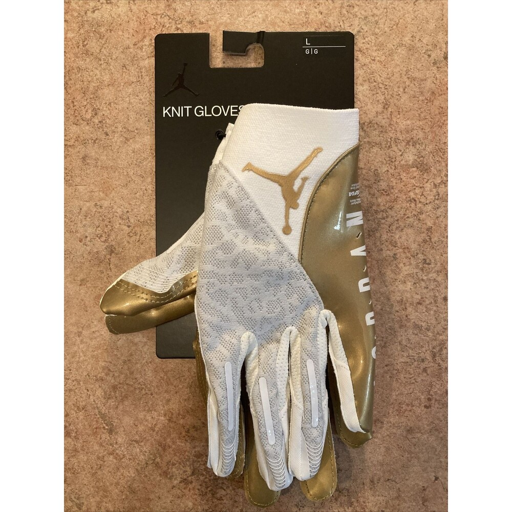 Nike Jordan Brand Vapor Knit 4.0 Football Gloves Gold White Size Large New
